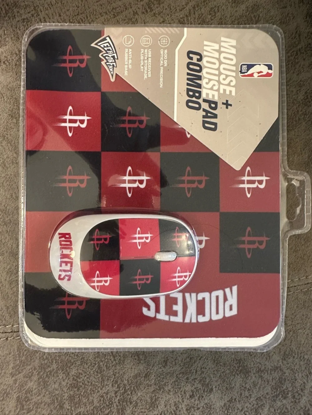 Houston Rockets NBA Wireless Mouse and Mouse Pad- Checkered